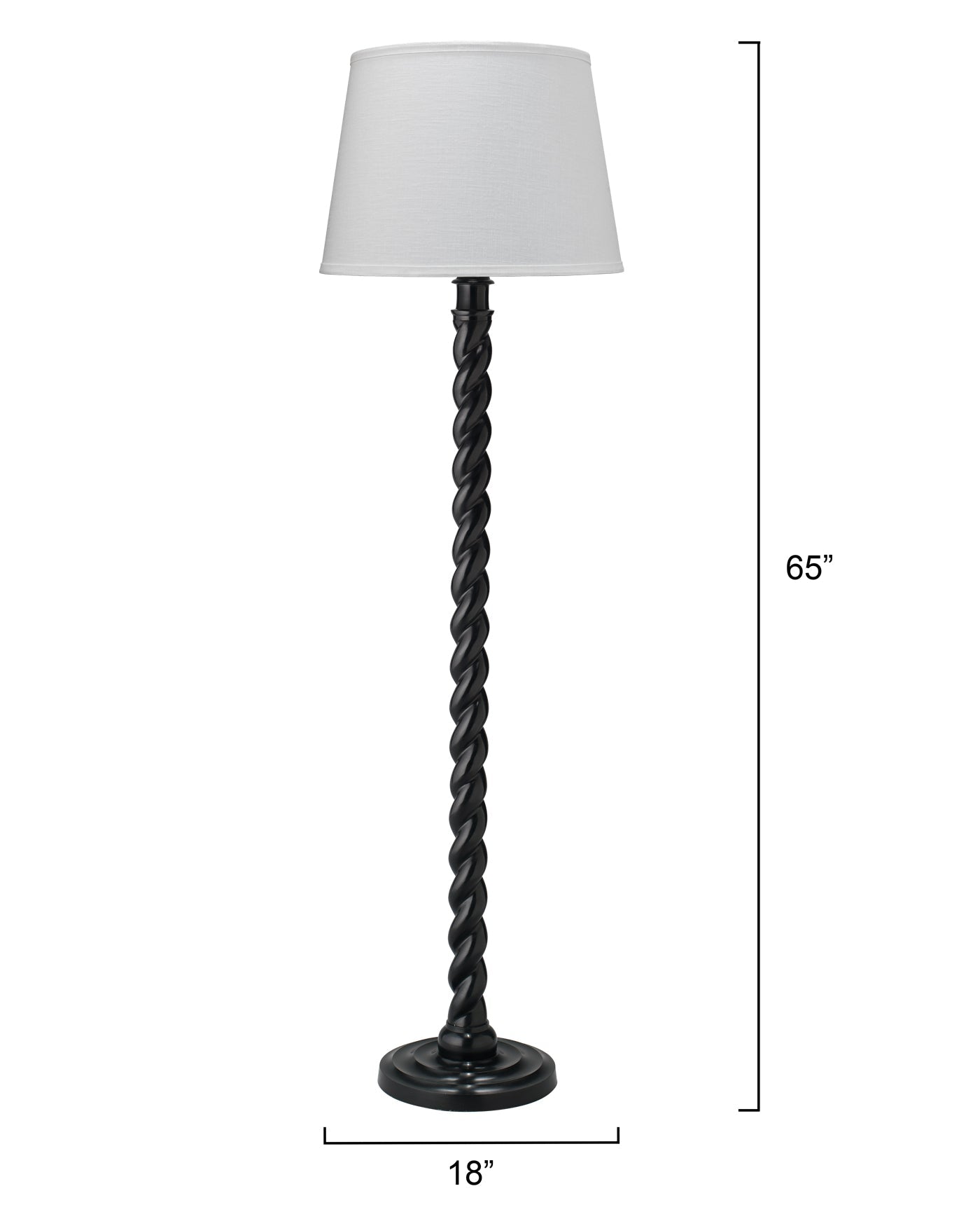 Barley Twist Floor Lamp in Black With Large Open Cone Shade in Raffia