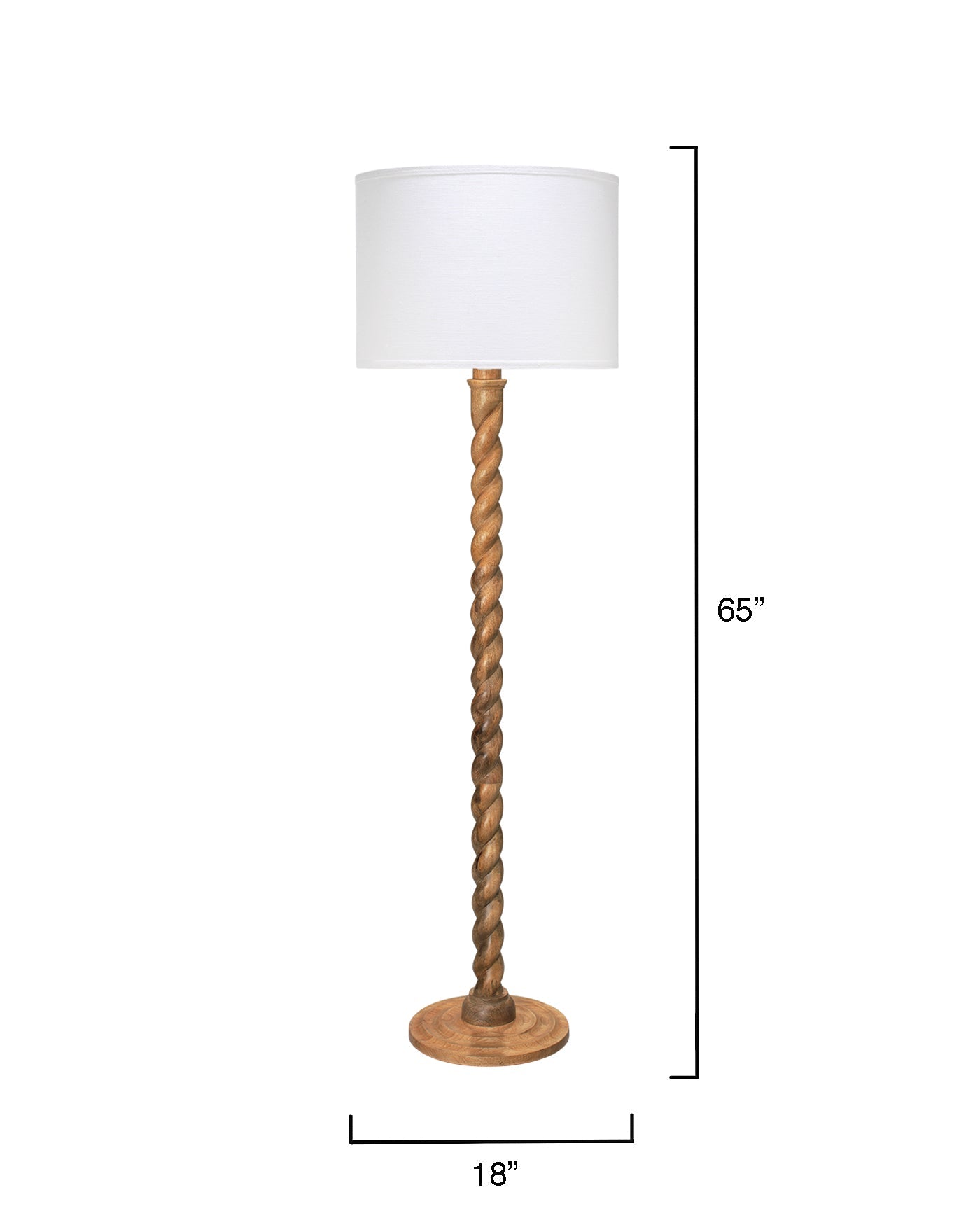 Barley Twist Floor Lamp in Natural Wood With Large Banded Drum Shade in Sea Salt Linen