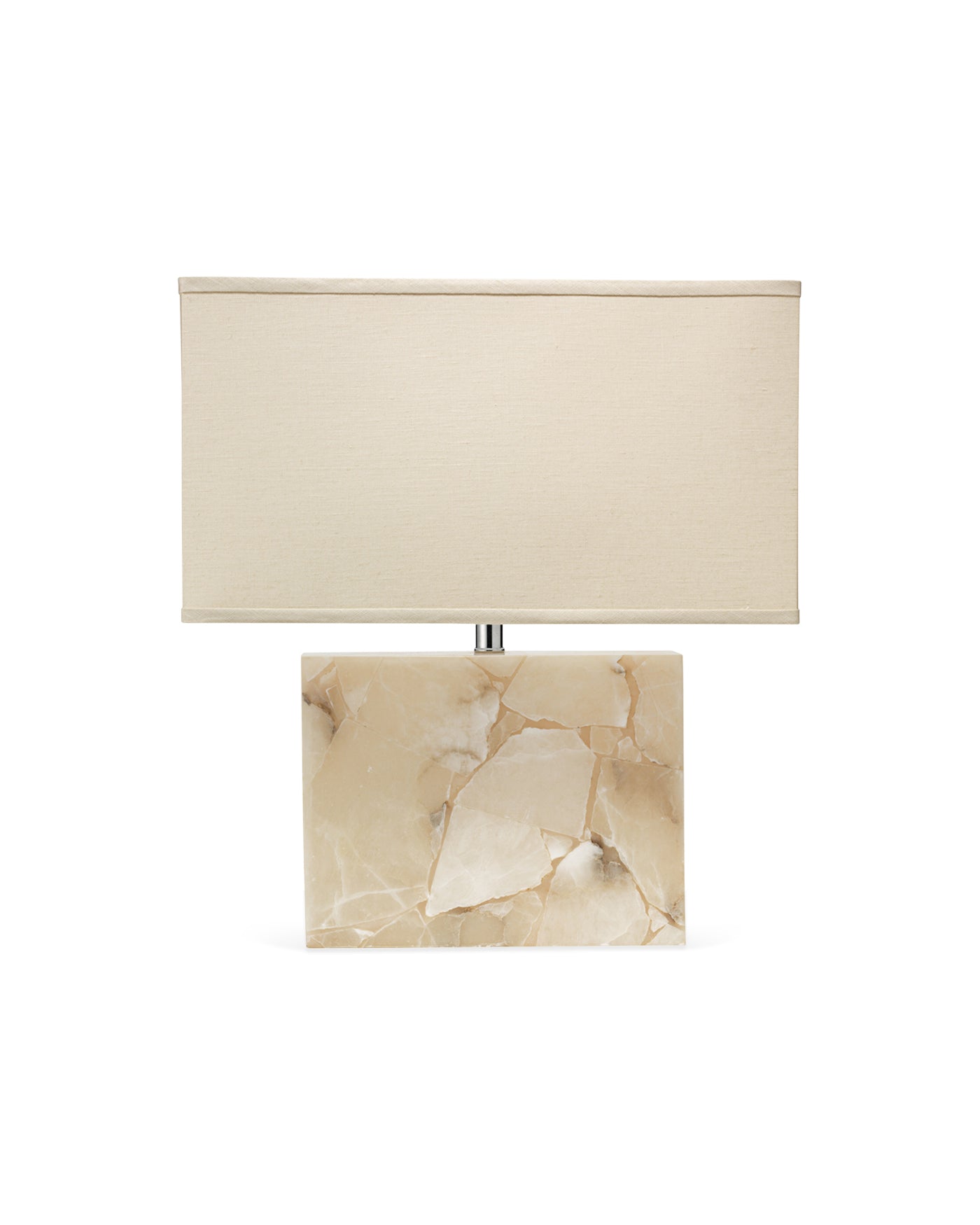 Borealis Table Lamp in White Alabaster With Large Rectangular Shade in Stone Linen