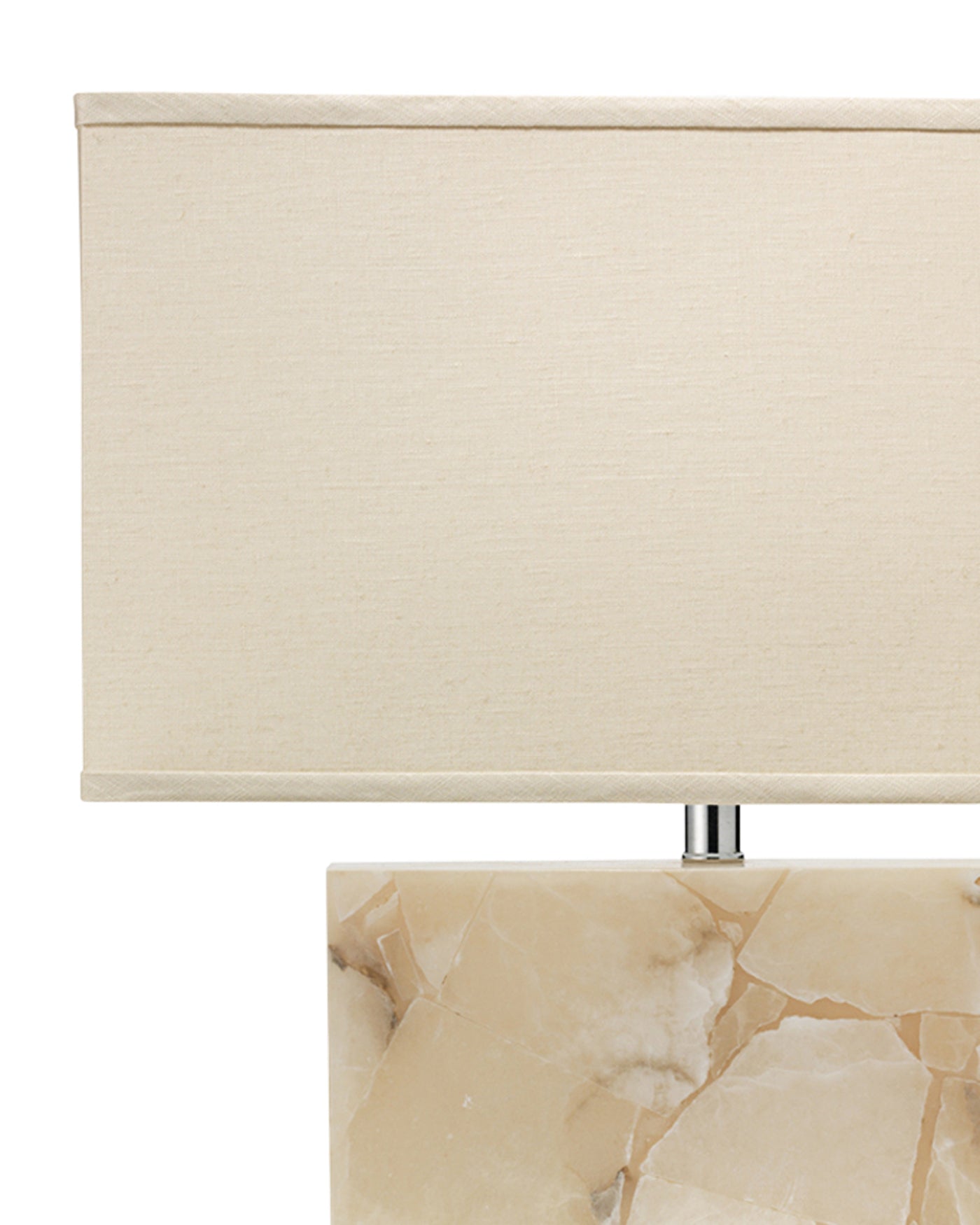 Borealis Table Lamp in White Alabaster With Large Rectangular Shade in Stone Linen