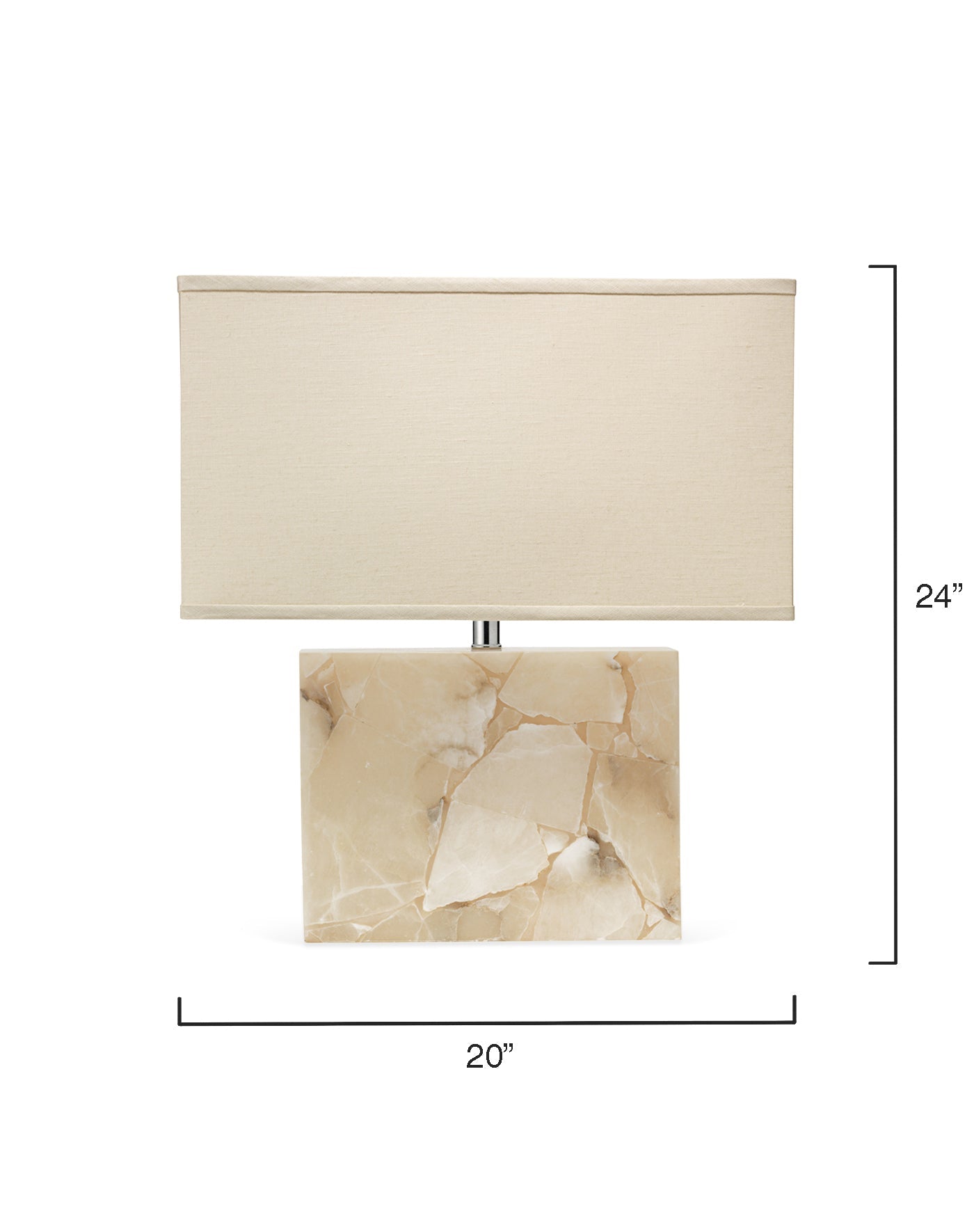 Borealis Table Lamp in White Alabaster With Large Rectangular Shade in Stone Linen