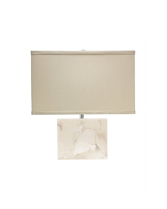 Borealis Accent Lamp, Small in Alabaster With Extra Small Rectangle Shade in Stone Linen