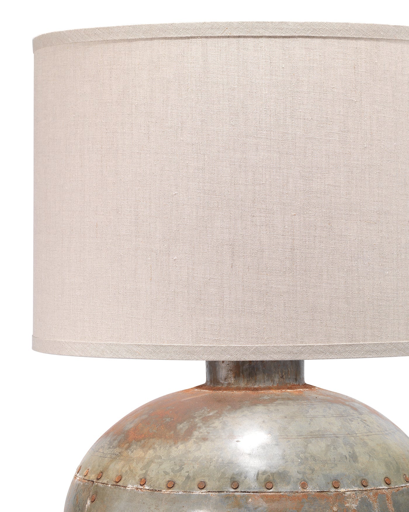 Caisson Table Lamp in Gun Metal With Classic Drum Shade in Natural Linen
