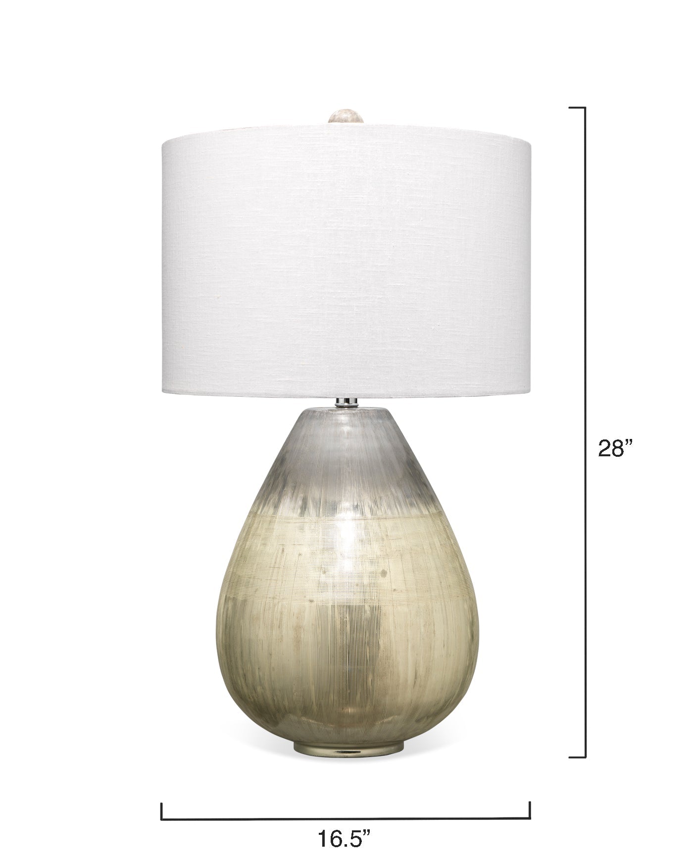 Medium Damsel Table Lamp in Etched Mercury Glass With Drum Shade in Off White Linen