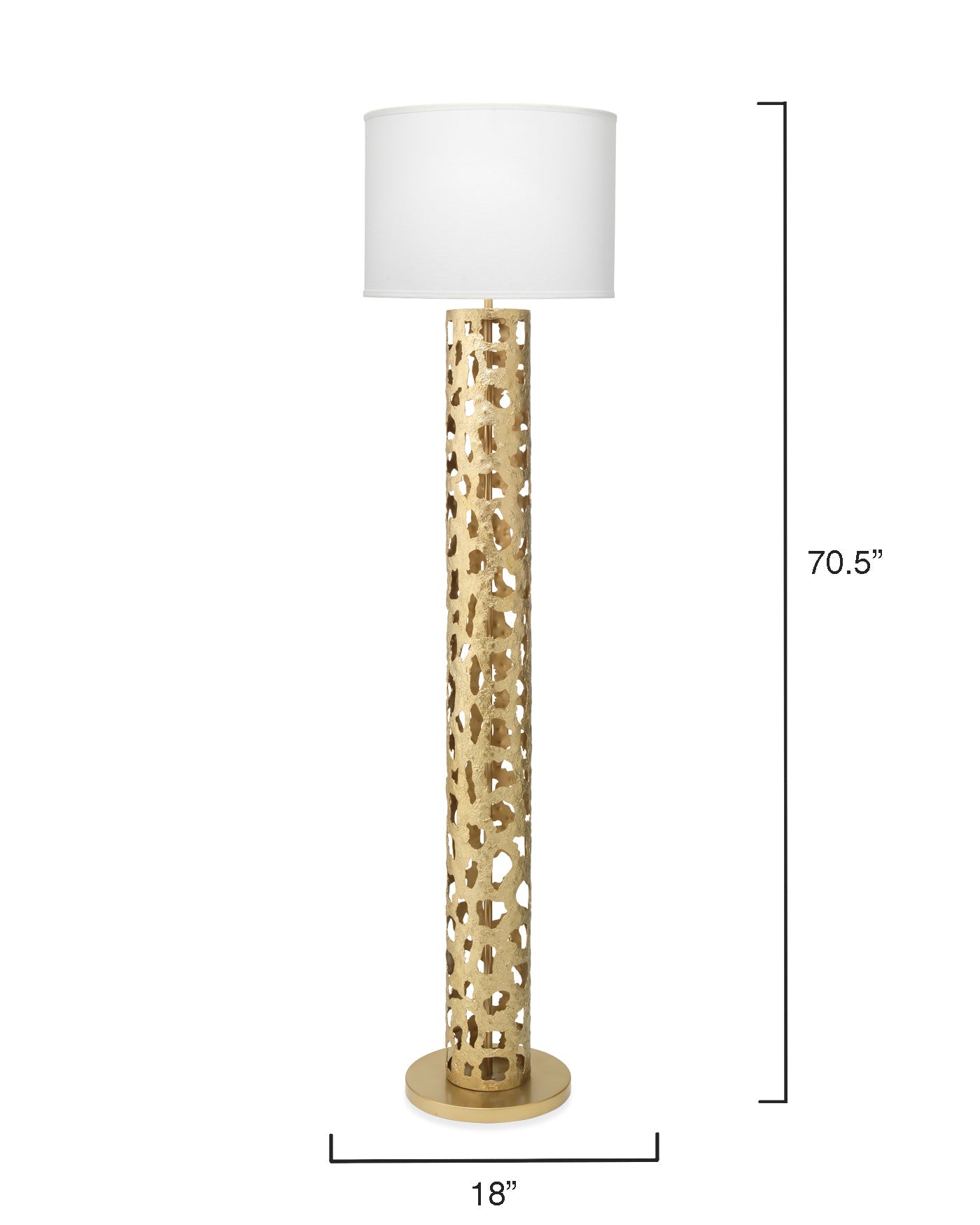 Firenze Floor Lamp in Soft Antique Gold Leaf Metal With White Linen Drum Shade