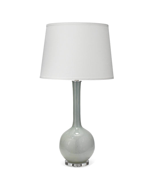 Florence Table Lamp in Pale Blue Glass With Large Cone Shade in White Linen