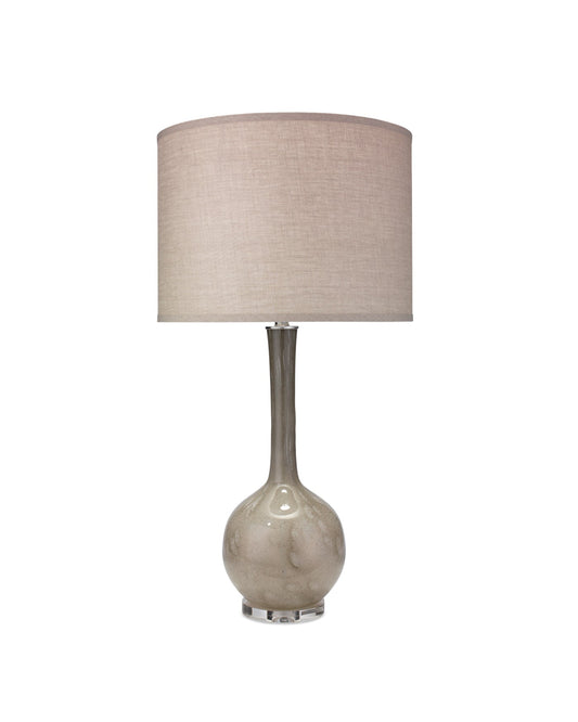 Florence Table Lamp in Taupe Glass With Large Drum Shade in Natural Linen