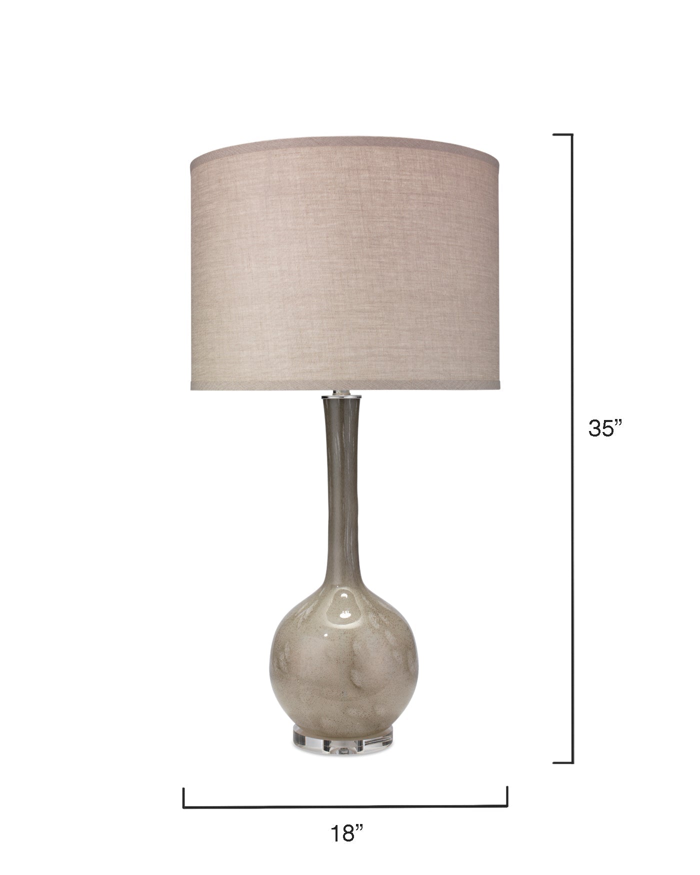 Florence Table Lamp in Taupe Glass With Large Drum Shade in Natural Linen