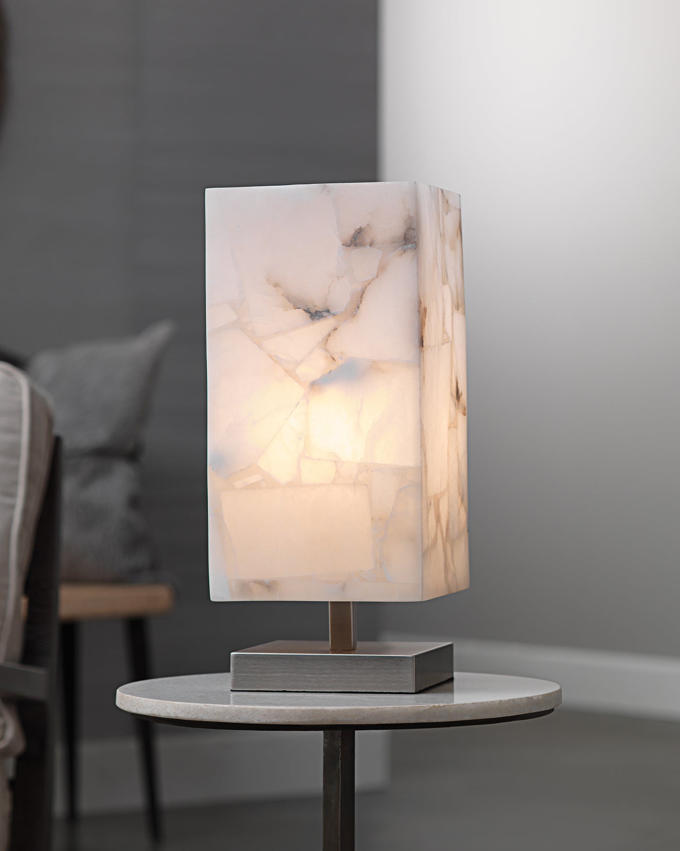 Ghost Axis Table Lamp in Alabaster & Antique Silver