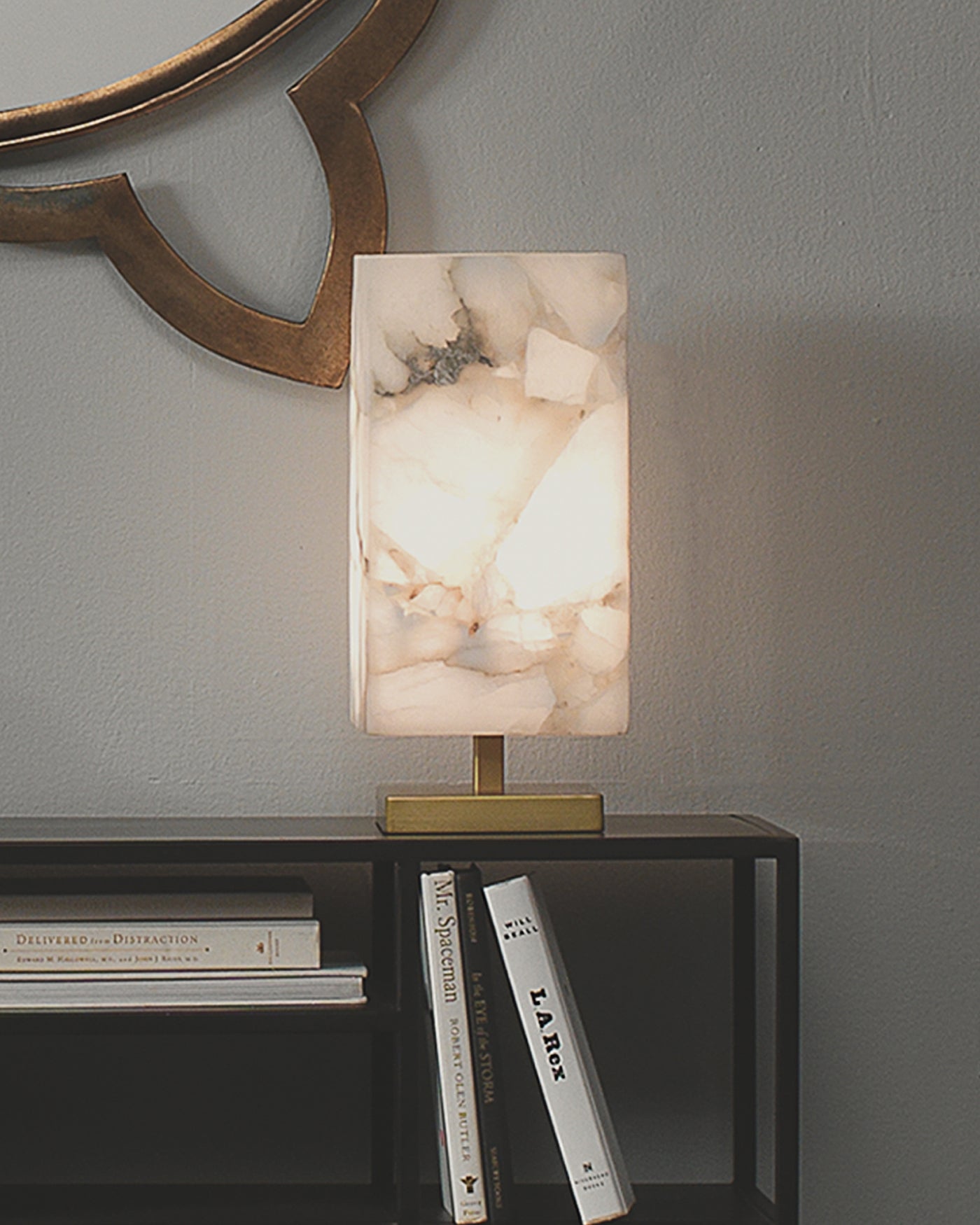 Ghost Axis Table Lamp in Alabaster & Antique Brass