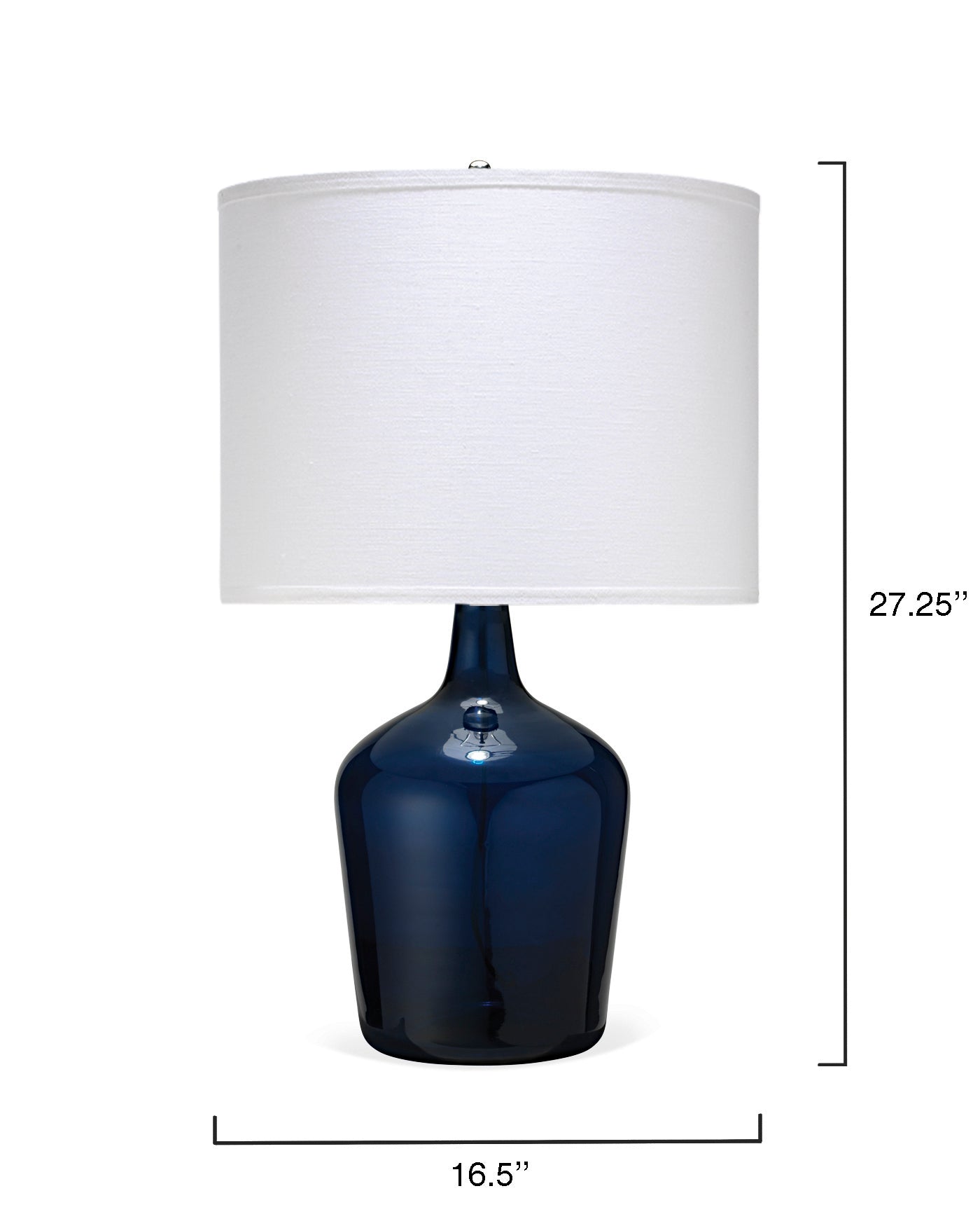 Plum Jar Table Lamp, Medium in Navy Blue Glass With Classic Drum Shade in Raffia
