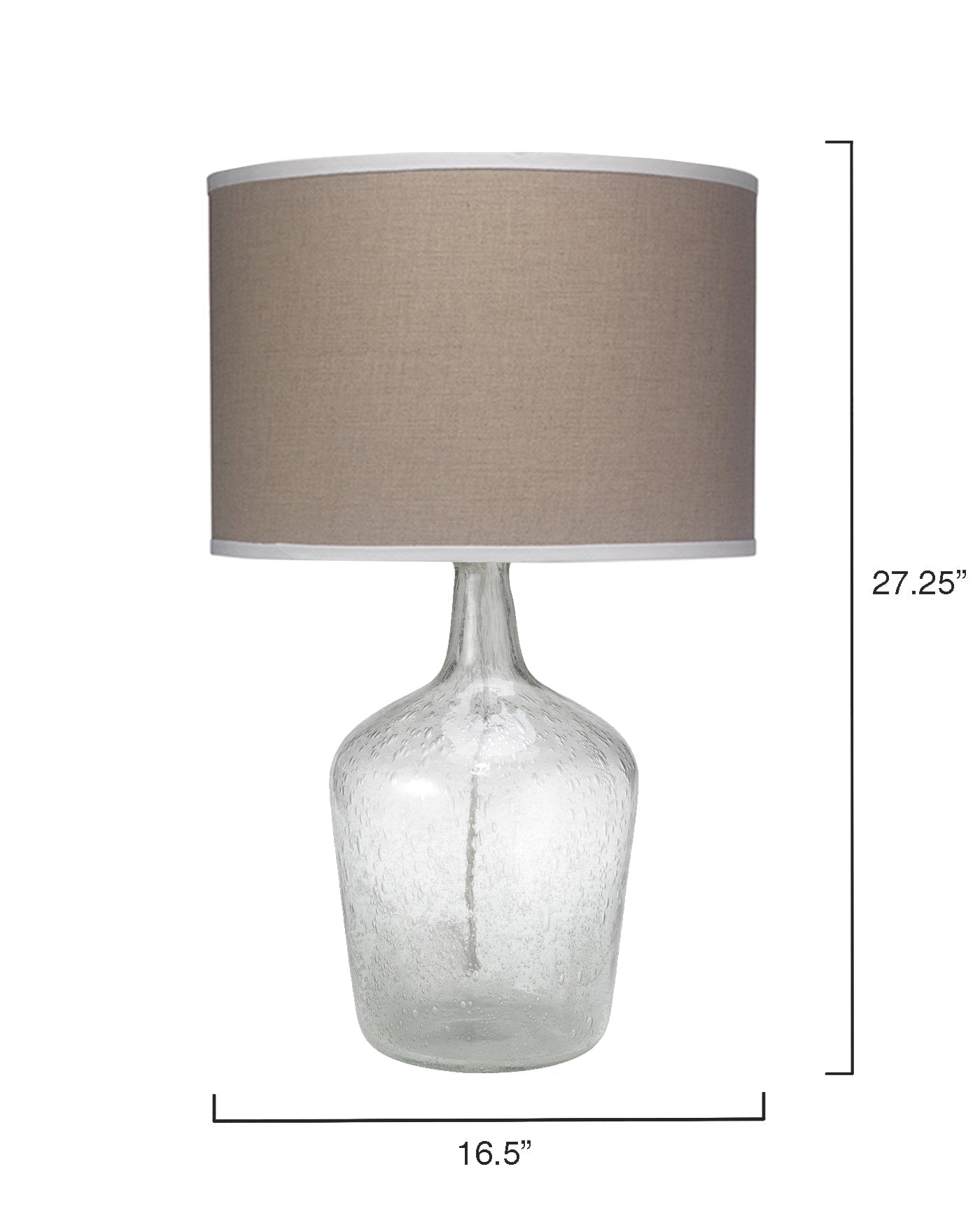 Plum Jar Table Lamp, Medium in Clear Seeded Glass With Classic Drum Shade in Natural Linen With White
Linen Trim