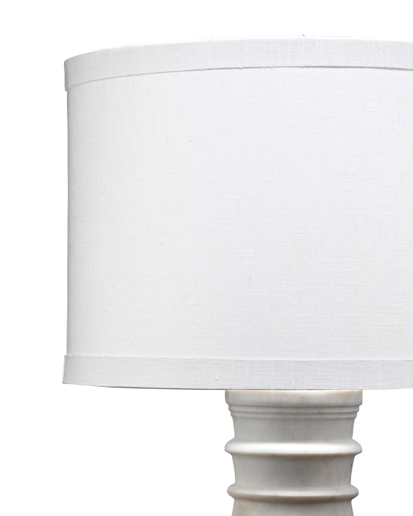 Monument Table Lamp in White Marble With a Drum Shade in White Linen