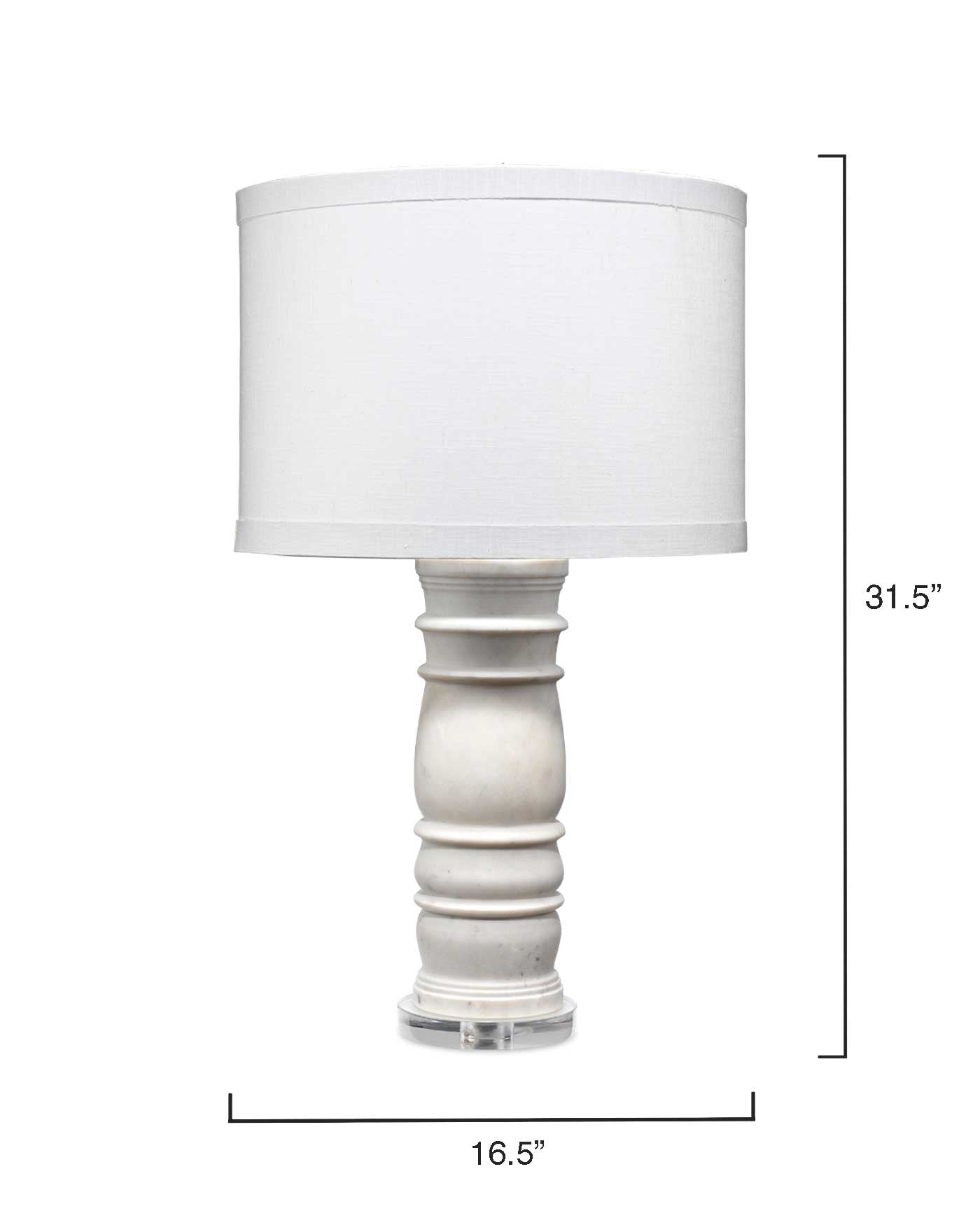 Monument Table Lamp in White Marble With a Drum Shade in White Linen