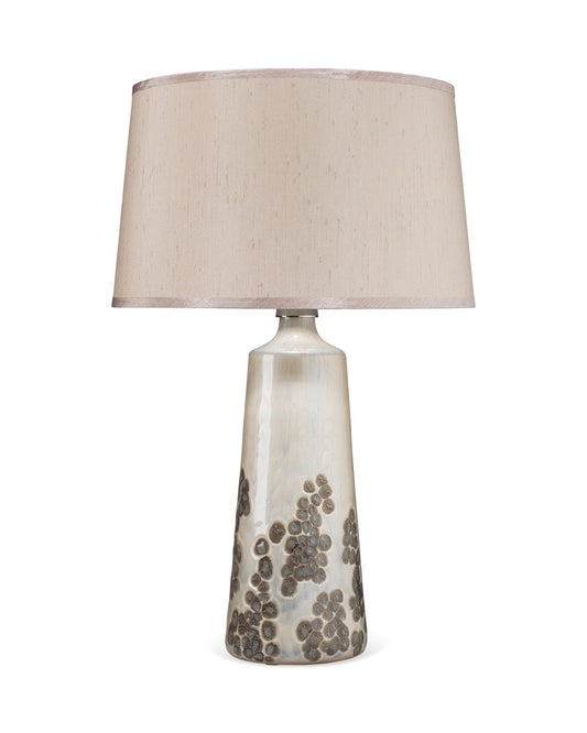 Patagonia Table Lamp in White & Grey Glass With Cone Shade in Taupe Faux Silk