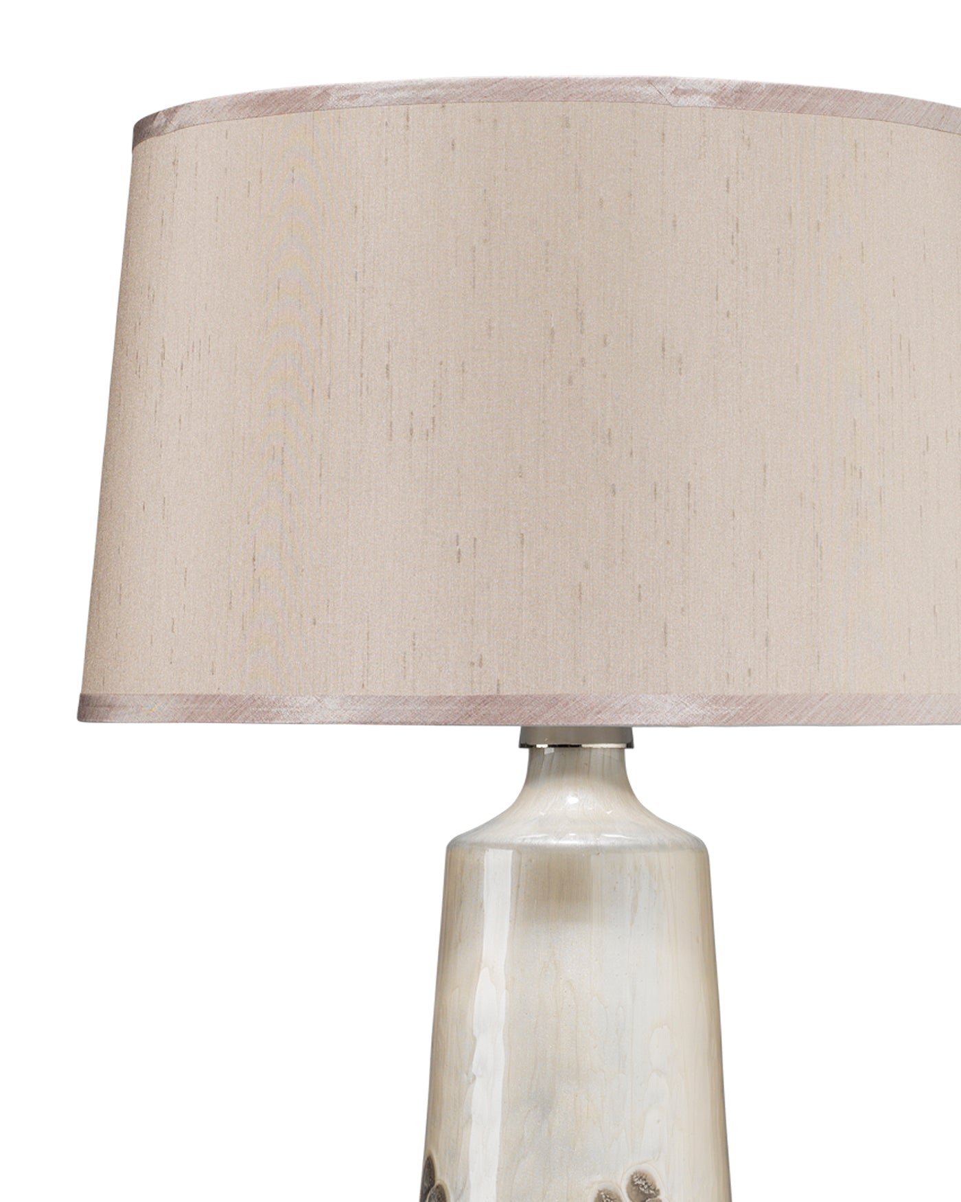 Patagonia Table Lamp in White & Grey Glass With Cone Shade in Taupe Faux Silk