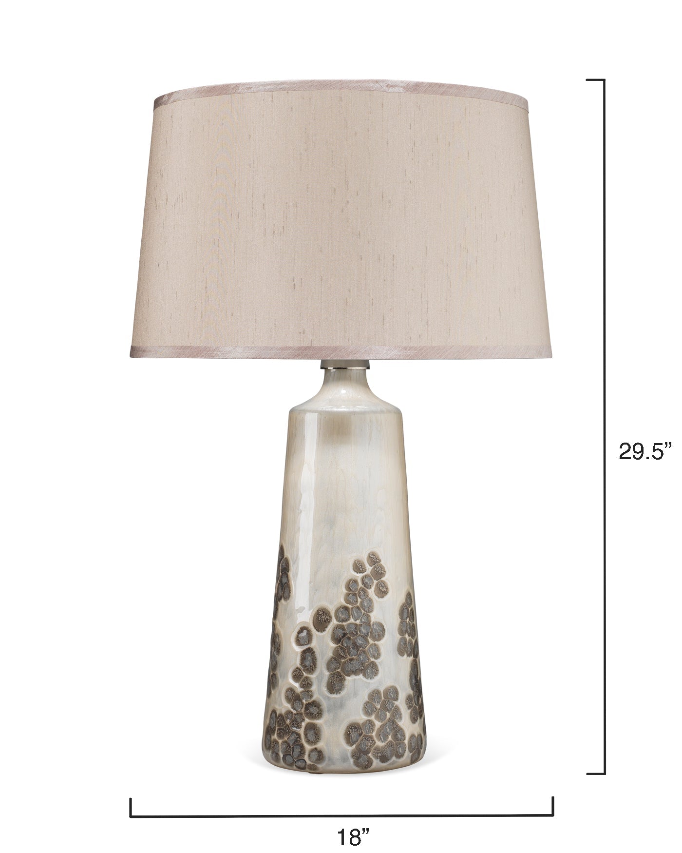 Patagonia Table Lamp in White & Grey Glass With Cone Shade in Taupe Faux Silk
