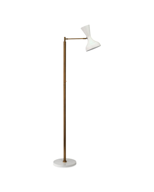 Pisa Swing Arm Floor Lamp in White Lacquer & Antique Brass Metal