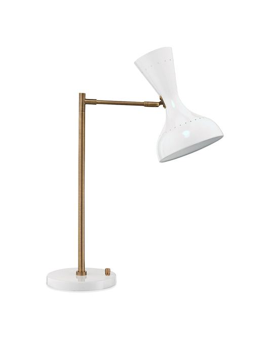 Pisa Swing Arm Table Lamp in White Lacquer & Antique Brass Metal