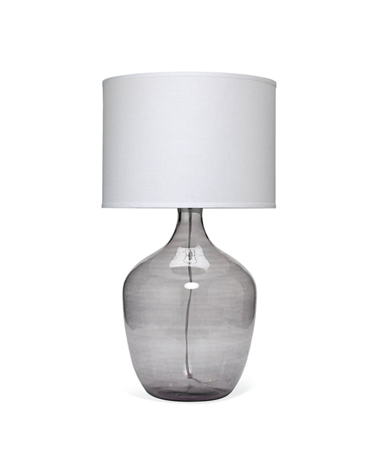 Plum Jar Table Lamp, Extra Large in Grey Glass With Large Drum Shade in White Linen