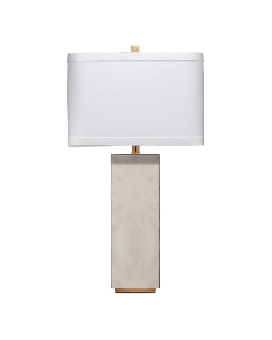 Reflection Table Lamp in Horn Lacquer With Gold Leaf Accents With a Rectangle Shade in White Linen