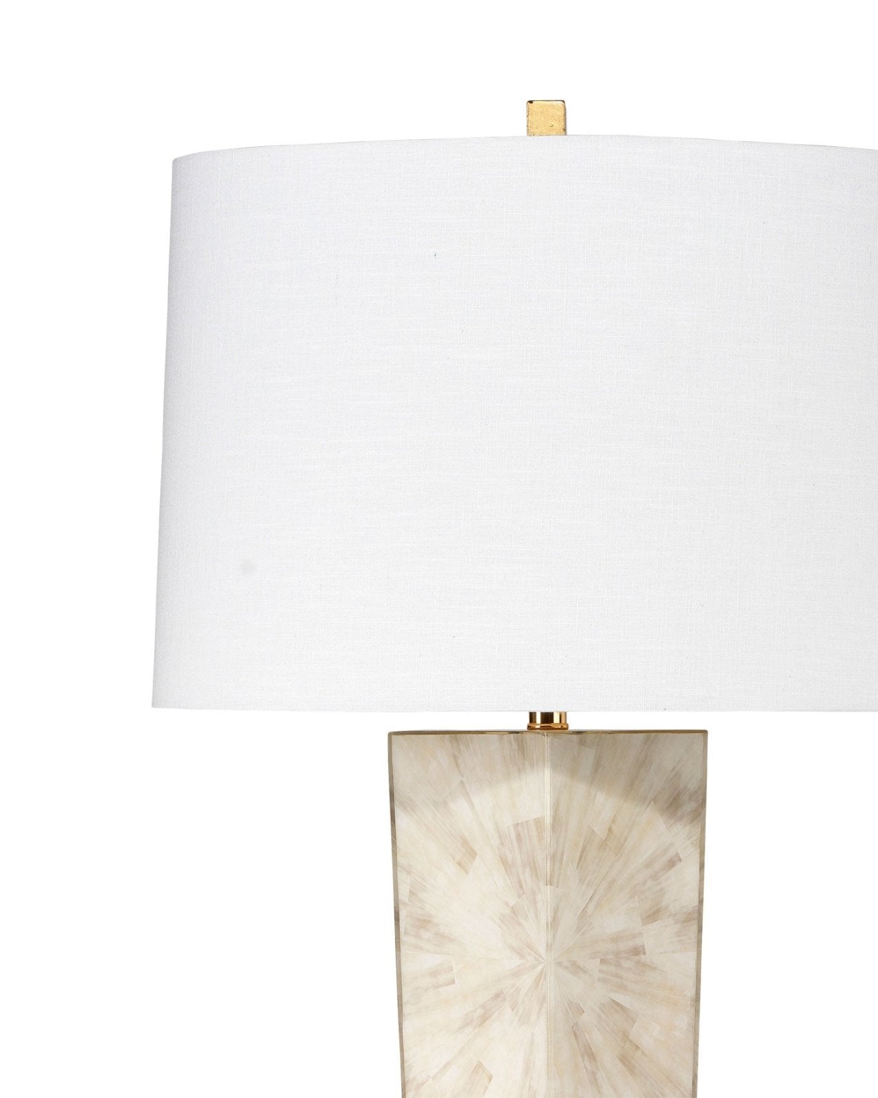 Spectacle Floor Lamp in Horn Lacquer With Gold Leaf Accents With a Tapered Shade in White Linen