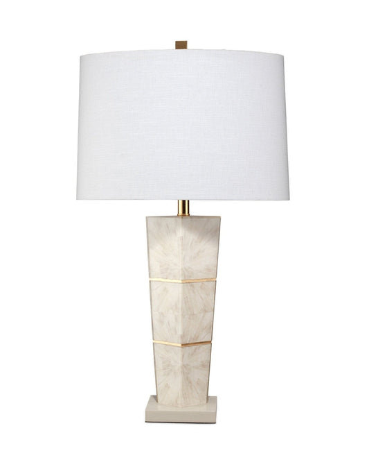 Spectacle Table Lamp in Horn Lacquer With Gold Leaf Accents With a Tapered Oval Shade in White Linen