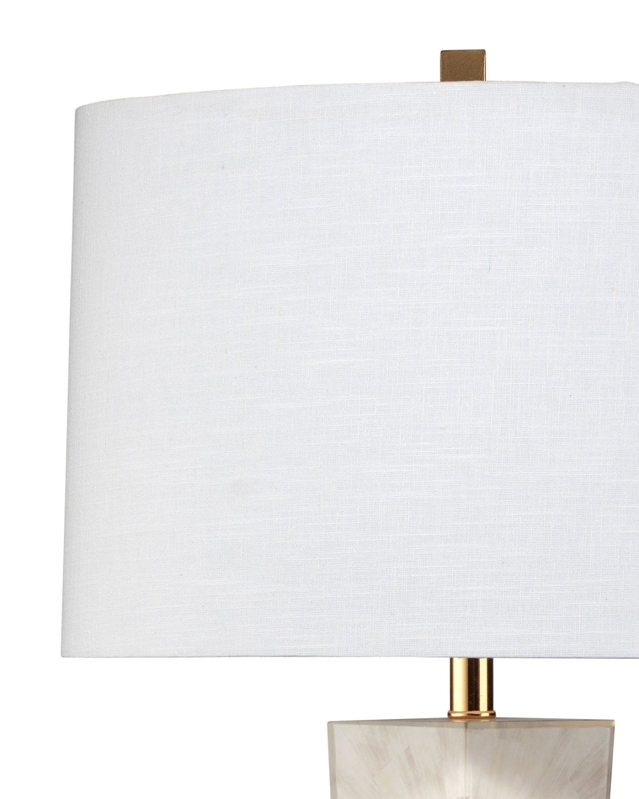 Spectacle Table Lamp in Horn Lacquer With Gold Leaf Accents With a Tapered Oval Shade in White Linen