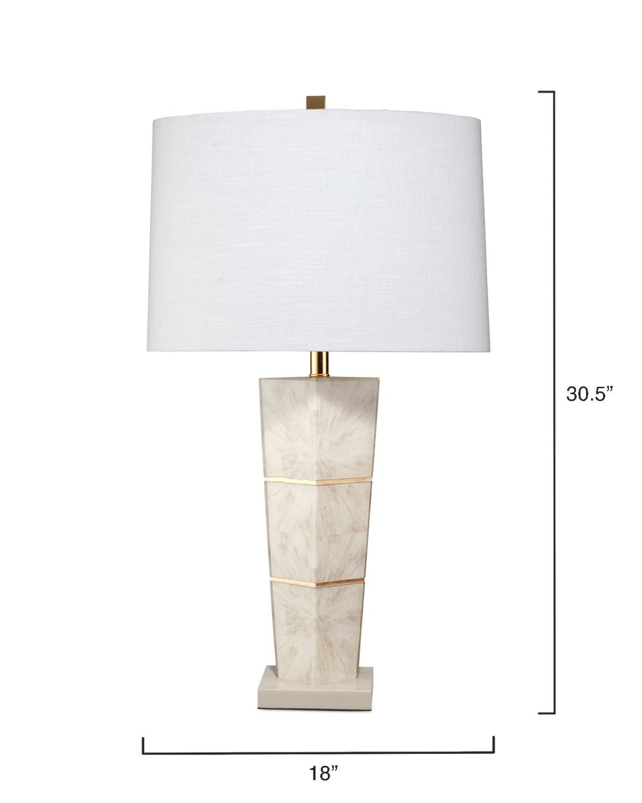 Spectacle Table Lamp in Horn Lacquer With Gold Leaf Accents With a Tapered Oval Shade in White Linen