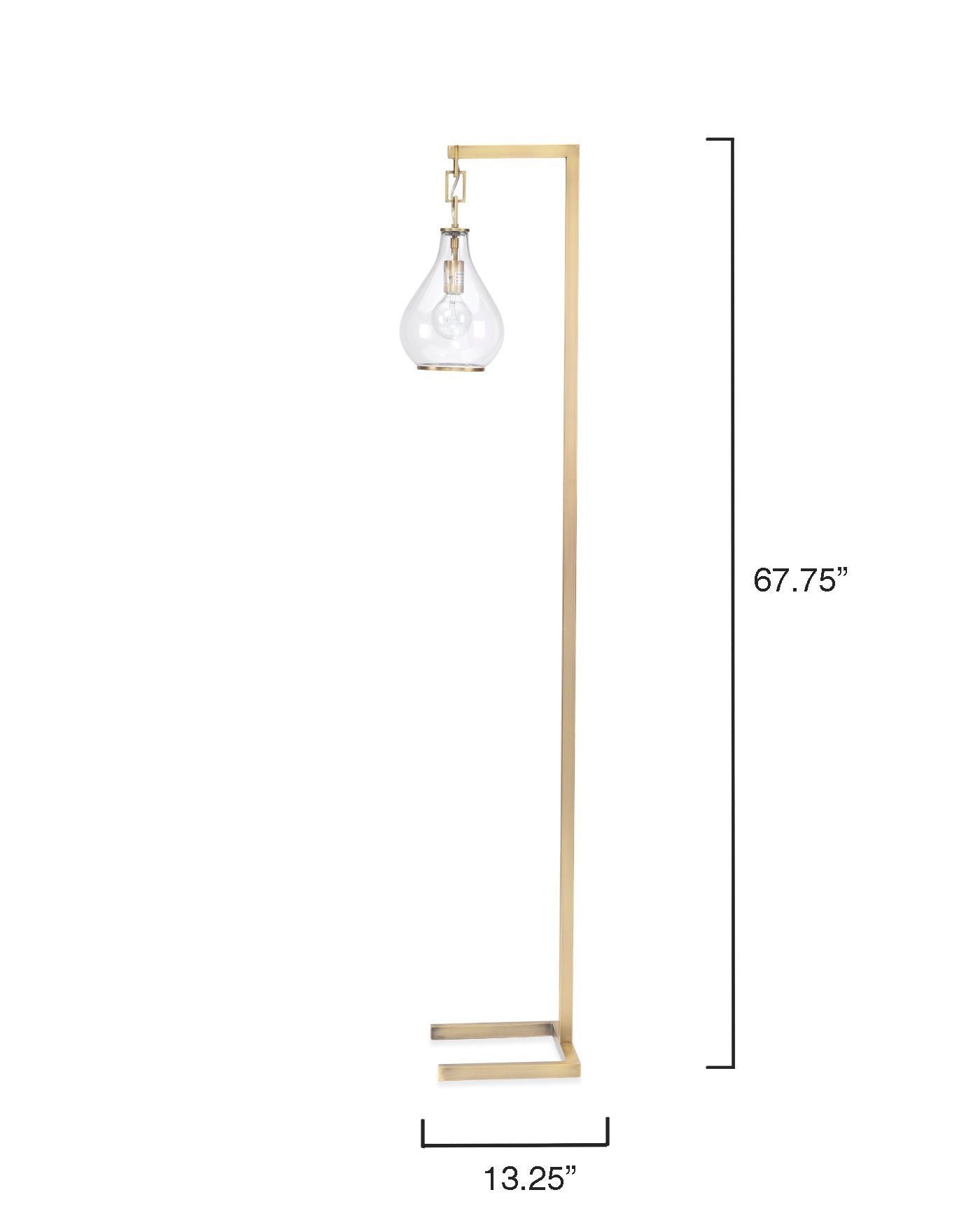 Tear Drop Floor Lamp in Soft Antique Brass Metal
