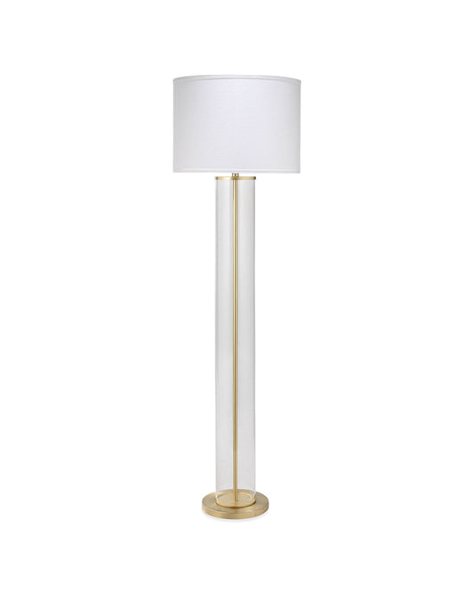Vanderbilt Floor Lamp in Brass With Large Drum Shade in White Linen