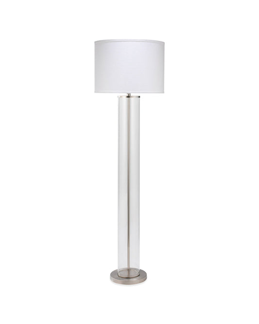 Vanderbilt Floor Lamp in Nickel With Large Drum Shade in White Linen