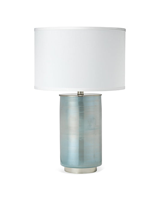 Vapor Table Lamp, Medium in Opal glass With Medium Drum Shade in White Linen