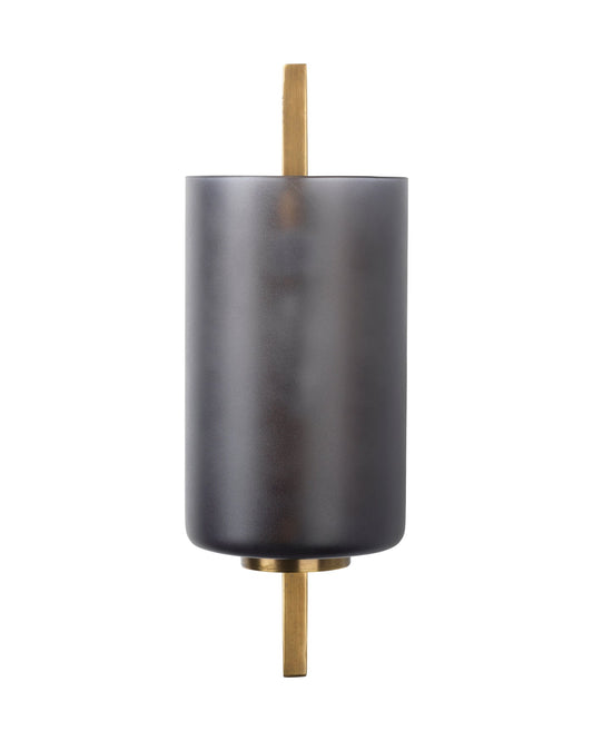 Blueprint Sconce in Antique Brass Metal & Grey Glass