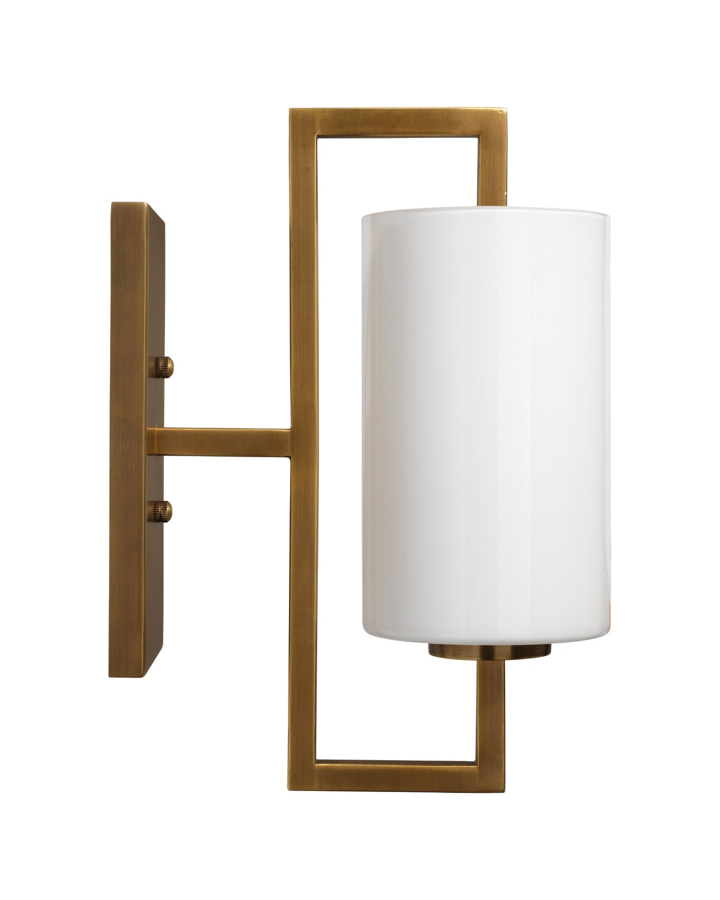 Blueprint Sconce in Antique Brass Metal & White Glass