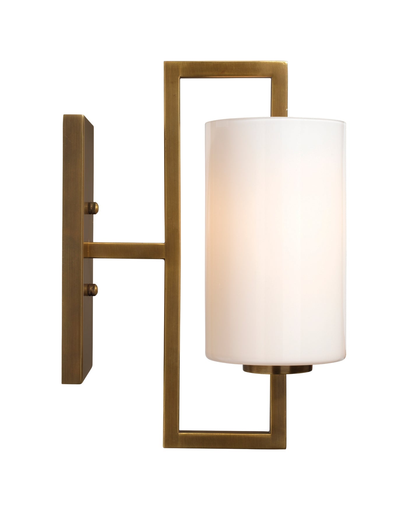 Blueprint Sconce in Antique Brass Metal & White Glass