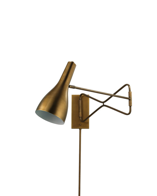 Lenz Swing Arm Wall Sconce in Antique Brass