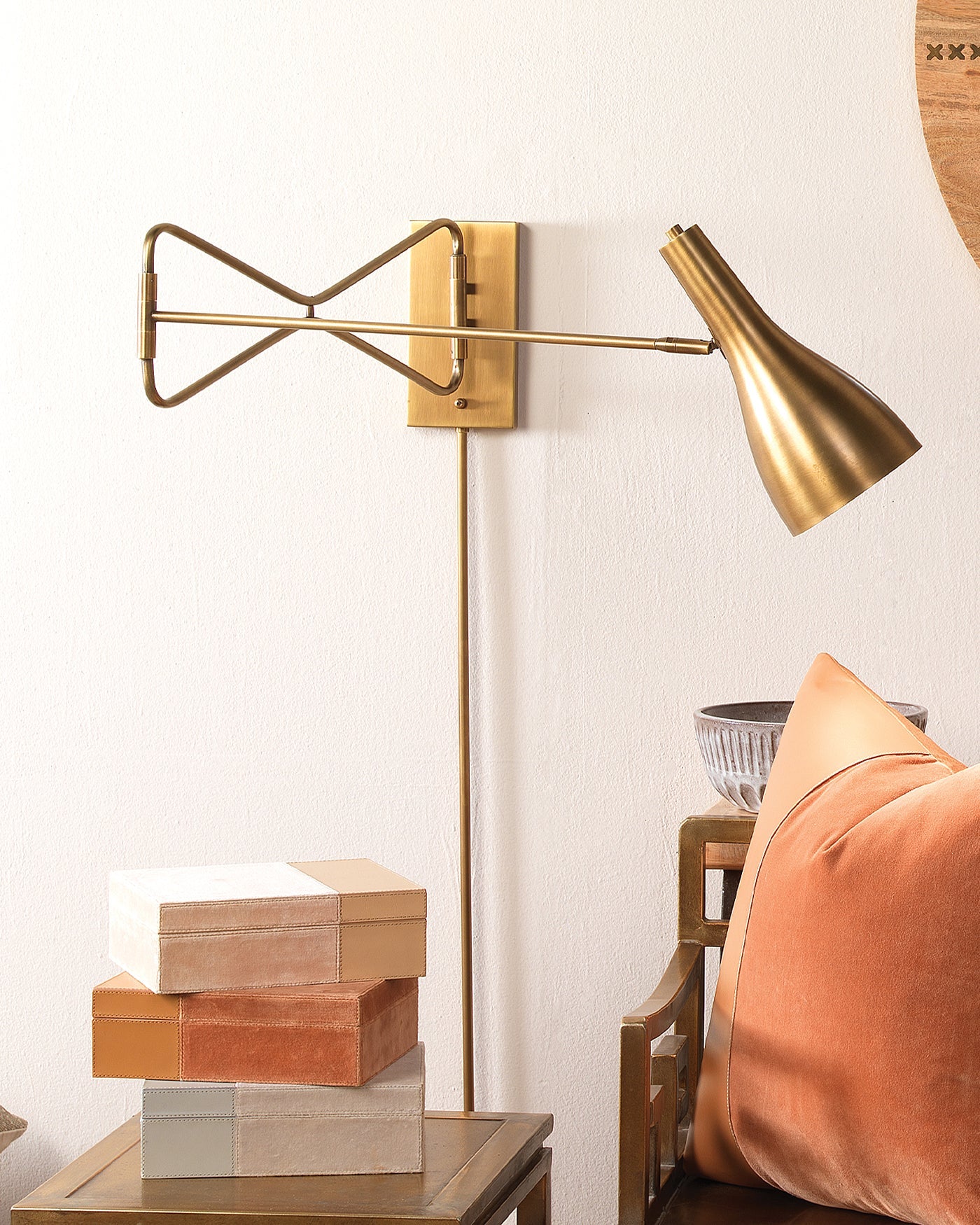 Lenz Swing Arm Wall Sconce in Antique Brass