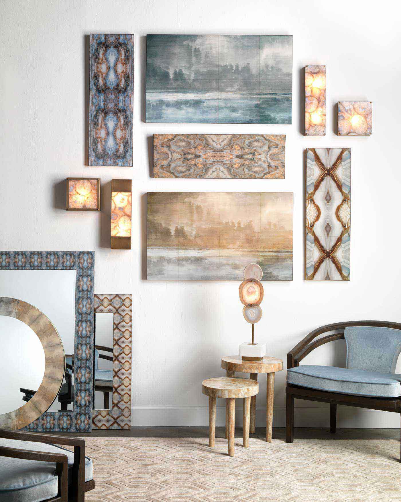 Leopold Framed Square Wall Sconce in Agate Resin & Antique Brass