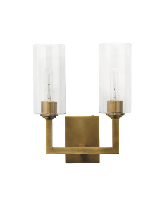 Linear Double Wall Sconce in Antique Brass Metal