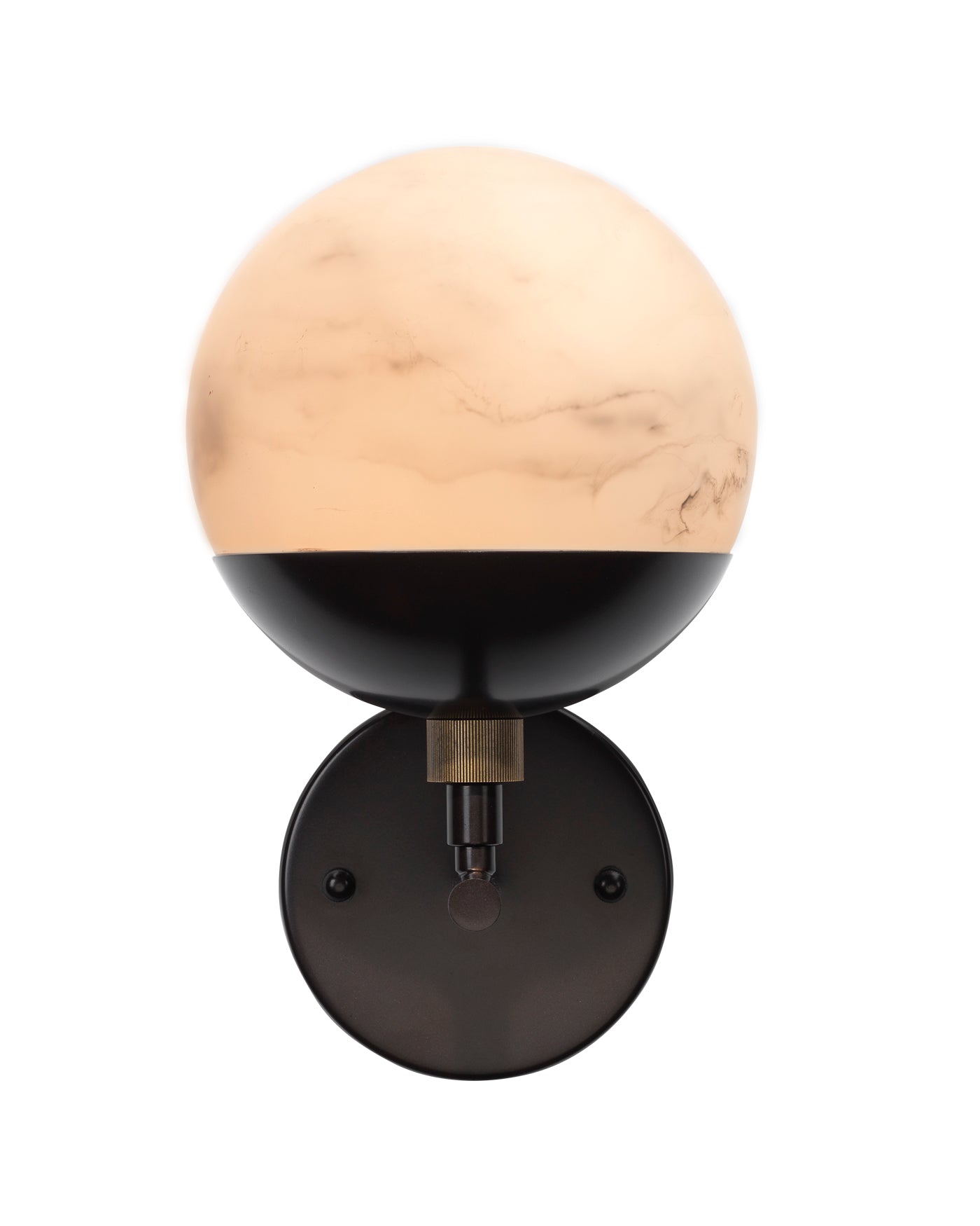Metro Wall Sconce in Faux White Alabaster and Oil Rubbed Bronze, with Antique Brass Accents