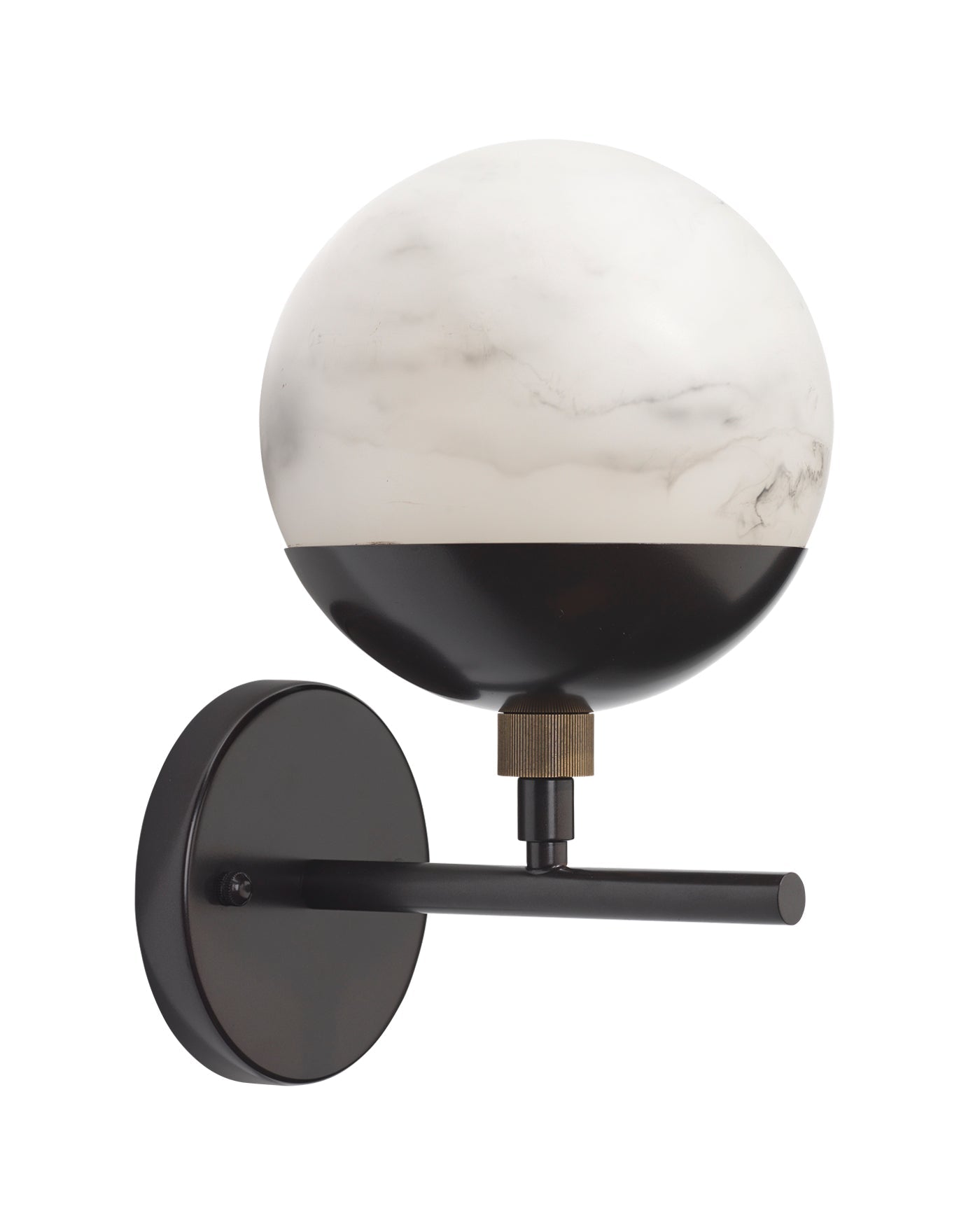 Metro Wall Sconce in Faux White Alabaster and Oil Rubbed Bronze, with Antique Brass Accents