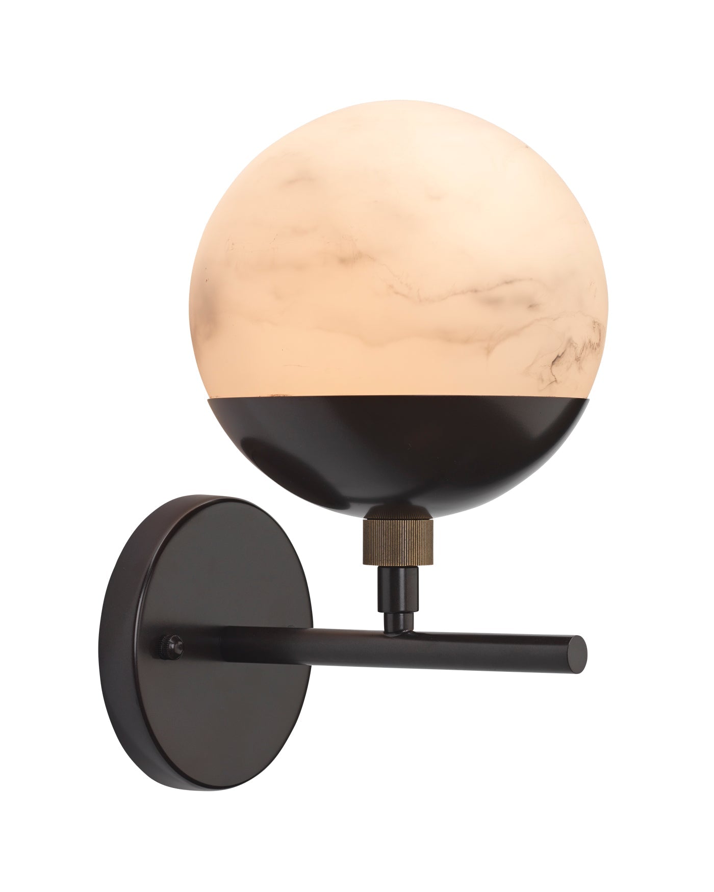 Metro Wall Sconce in Faux White Alabaster and Oil Rubbed Bronze, with Antique Brass Accents