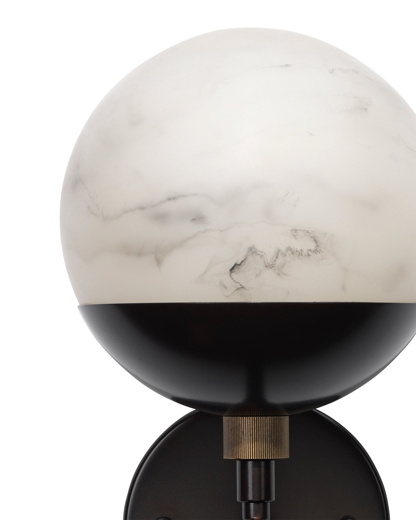 Metro Wall Sconce in Faux White Alabaster and Oil Rubbed Bronze, with Antique Brass Accents