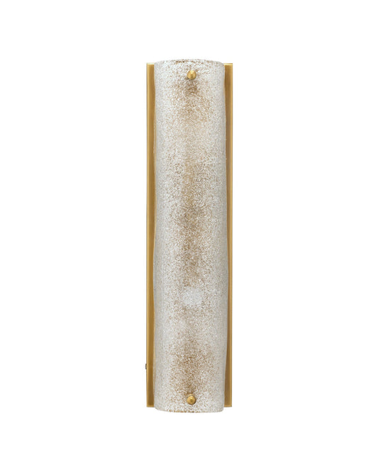 Moet Double Rounded Sconce in Textured Melted Ice Glass & Antique Brass Metal