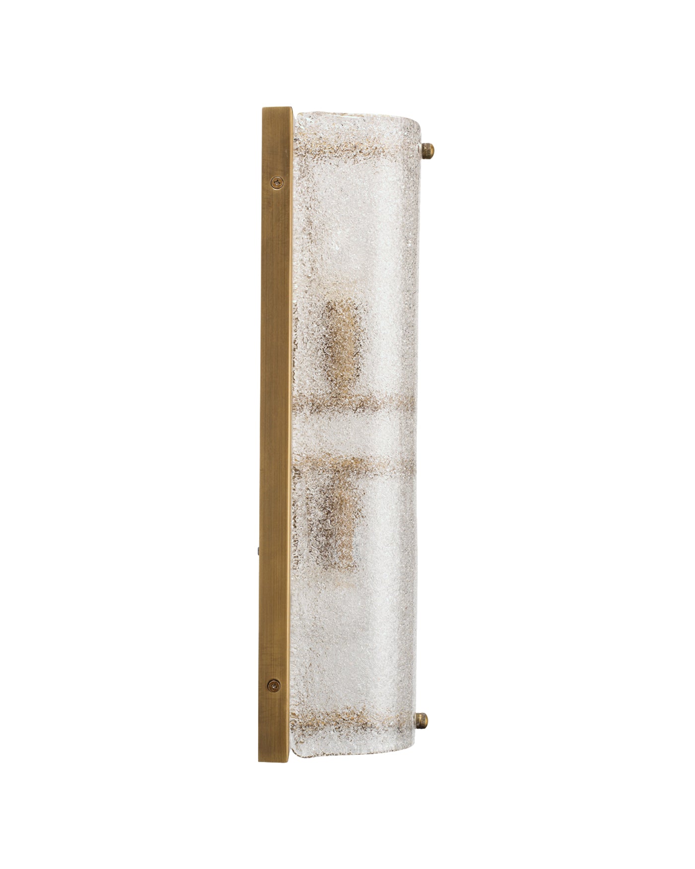 Moet Double Rounded Sconce in Textured Melted Ice Glass & Antique Brass Metal