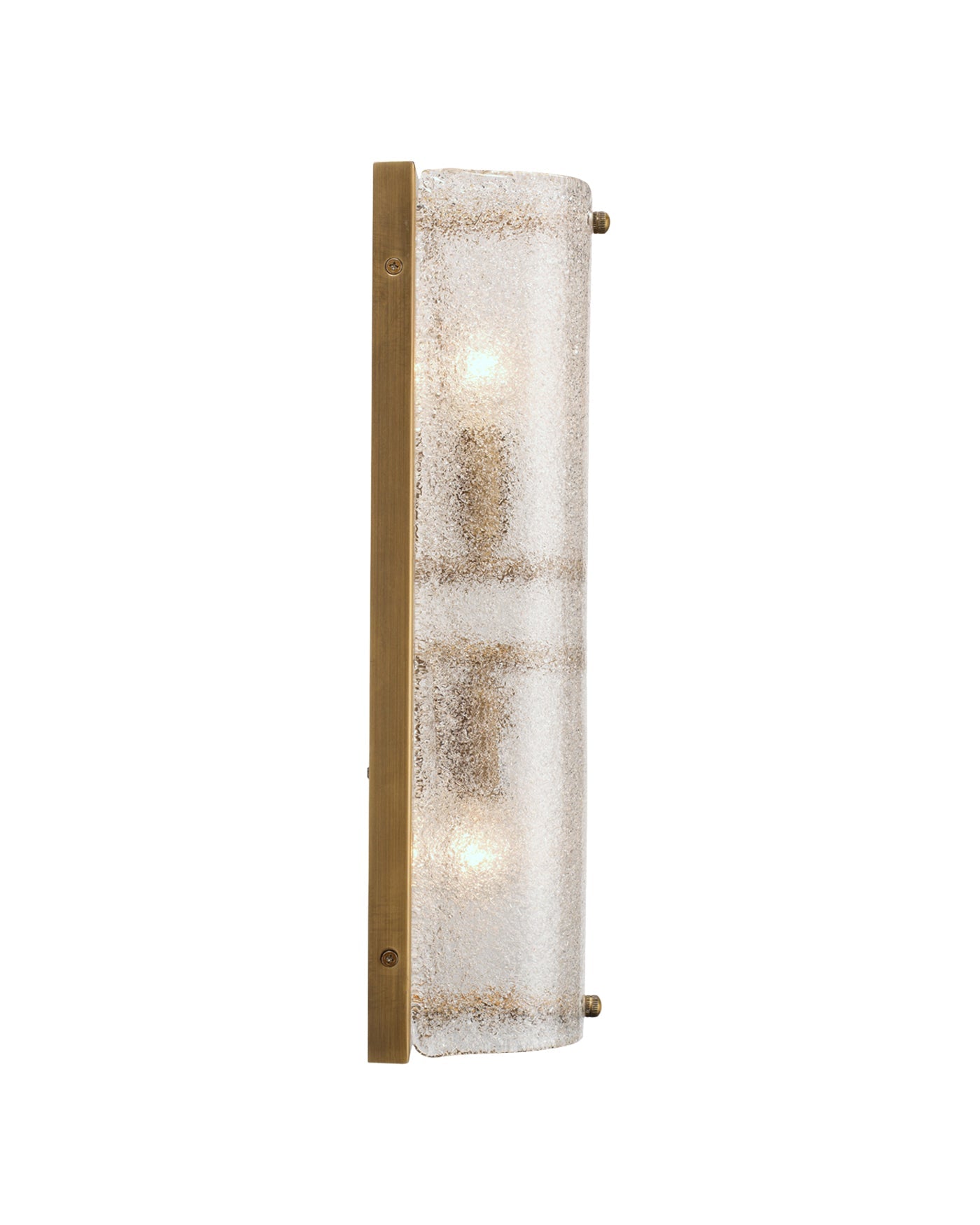 Moet Double Rounded Sconce in Textured Melted Ice Glass & Antique Brass Metal