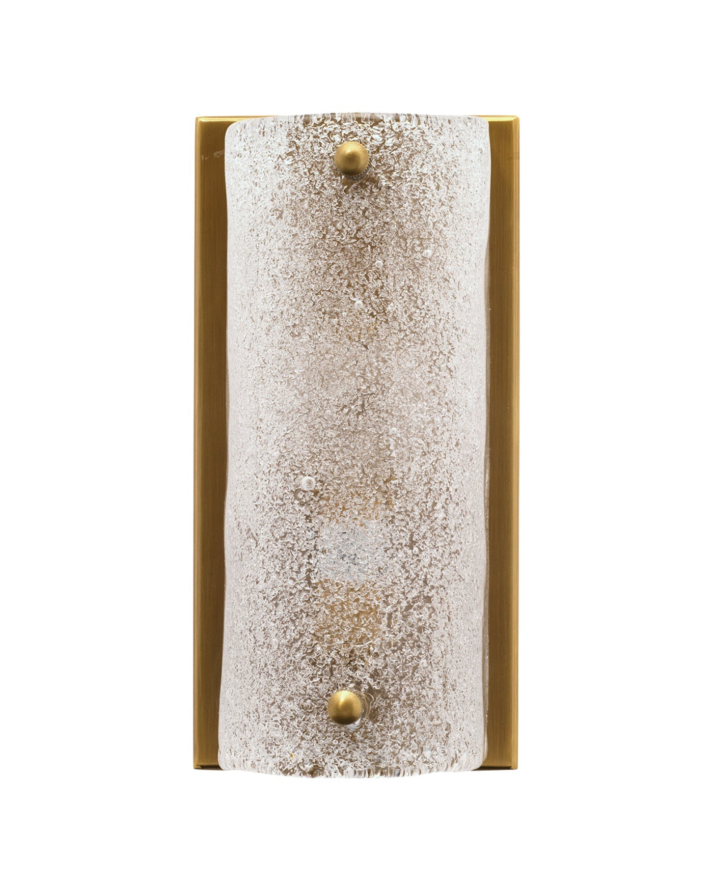 Moet Rounded Sconce in Textured Melted Ice Glass & Antique Brass Metal