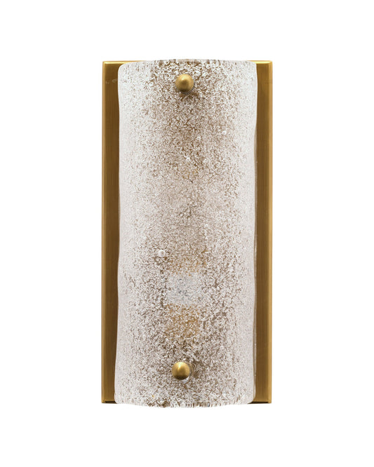 Moet Rounded Sconce in Textured Melted Ice Glass & Antique Brass Metal