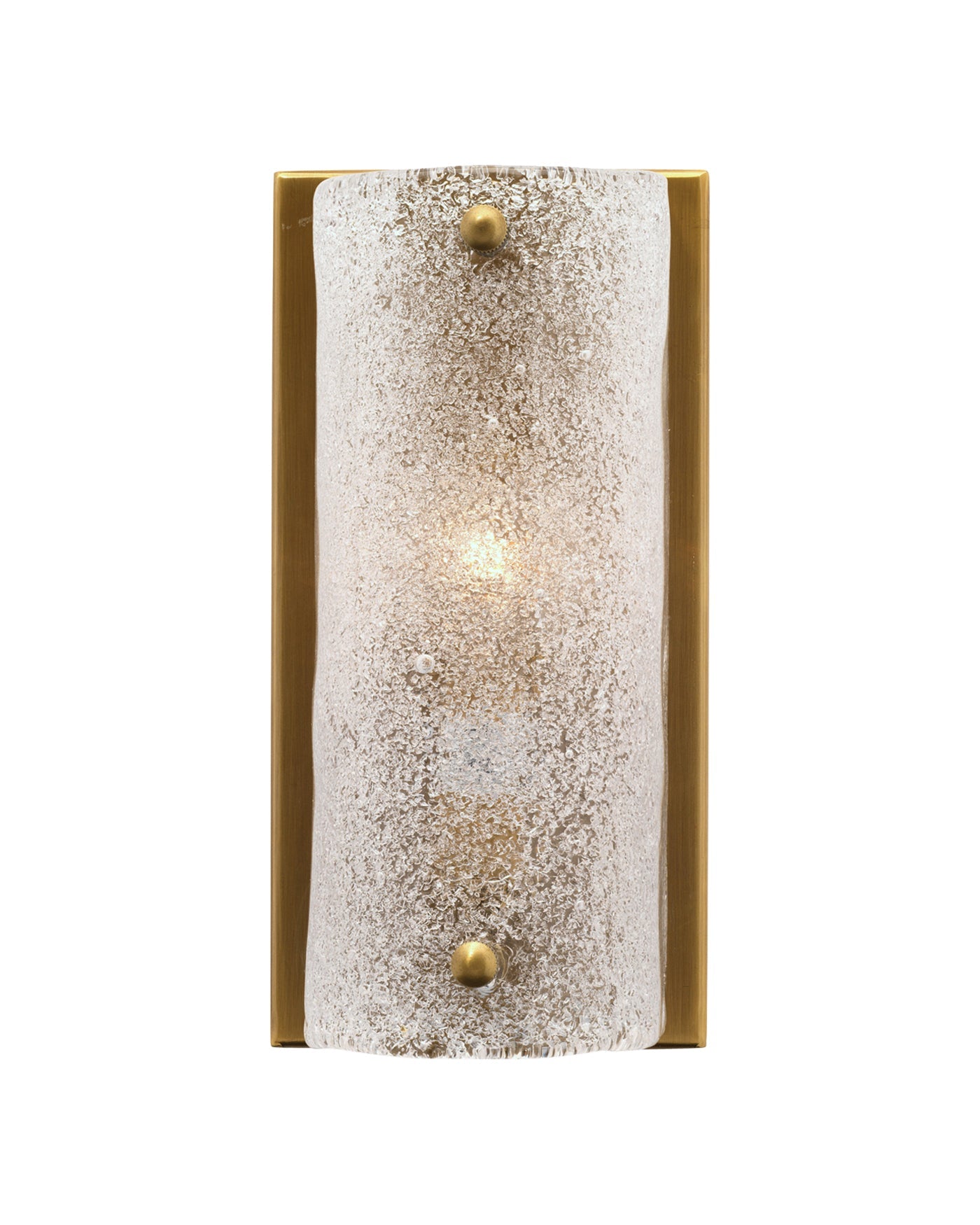 Moet Rounded Sconce in Textured Melted Ice Glass & Antique Brass Metal